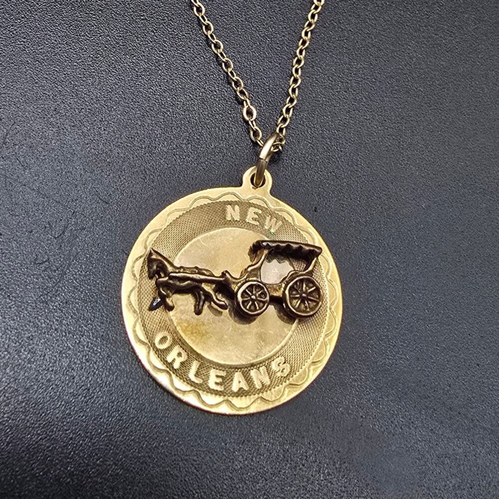 12K Gold Filled New Orleans Pendant Necklace 14K GF Chain Vintage